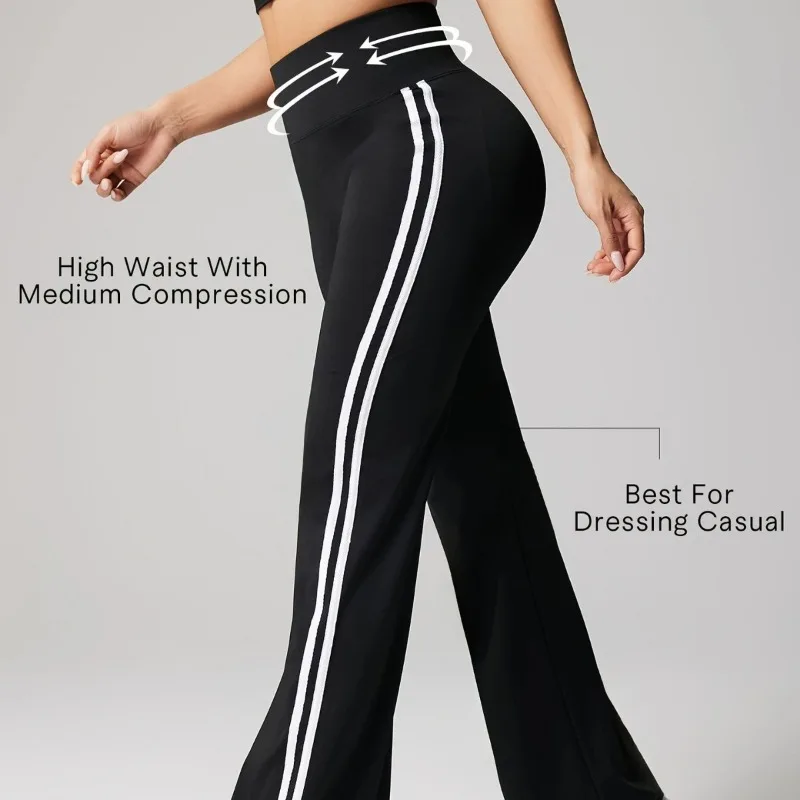 Womens High Waisted Yoga Fitness Leggings American Style Running Butt Lift Stretch Gym Workout Fashion Striped Flared Leggings
