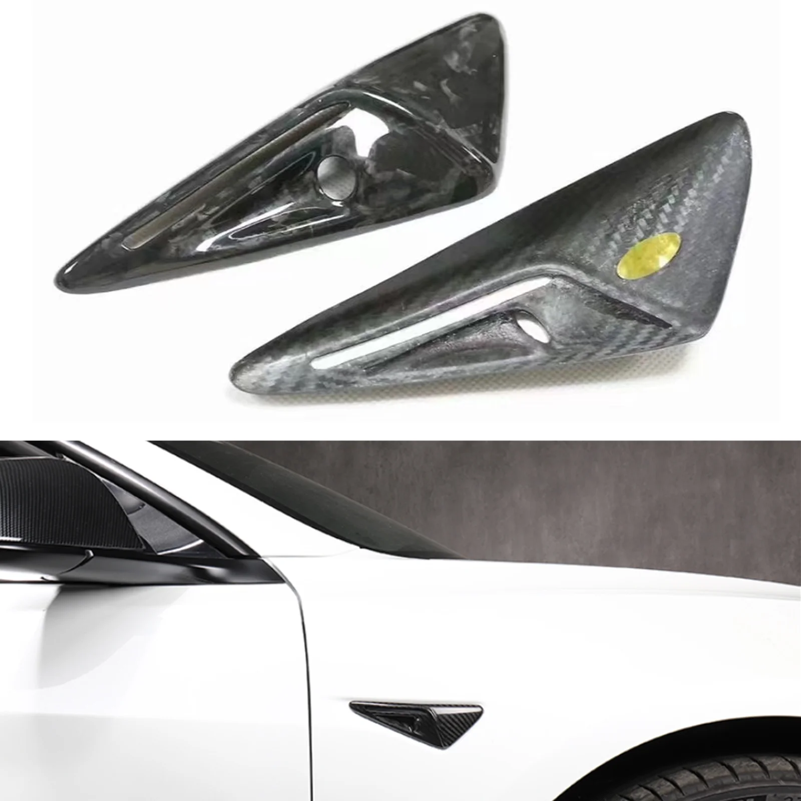 

Carbon Fiber Front Side Fender Lamp Turn Signal Light Cover Trim Frame Canard For Tesla Model 3 Model Y 2020 2021 2022 2023