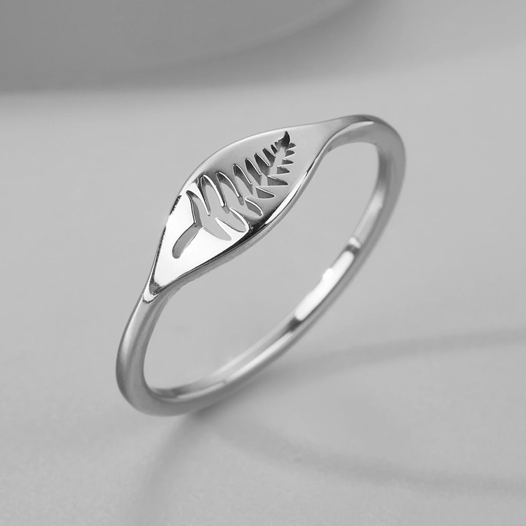 CHENGXUN  Tiny Fern Leaf Rings for Women Girls Stainless Steel Stacking Midi Ring Gold Silver Color Nature Woodland Jewelry Gift