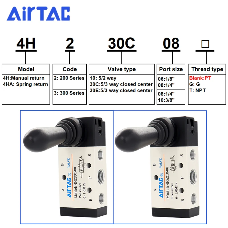 AirTAC Original 4H210-08 4H310-10 4HA310-15 4H230C-08 4HA330C-15 Válvula de control de retorno manual de aire Válvula de palanca manual neumática
