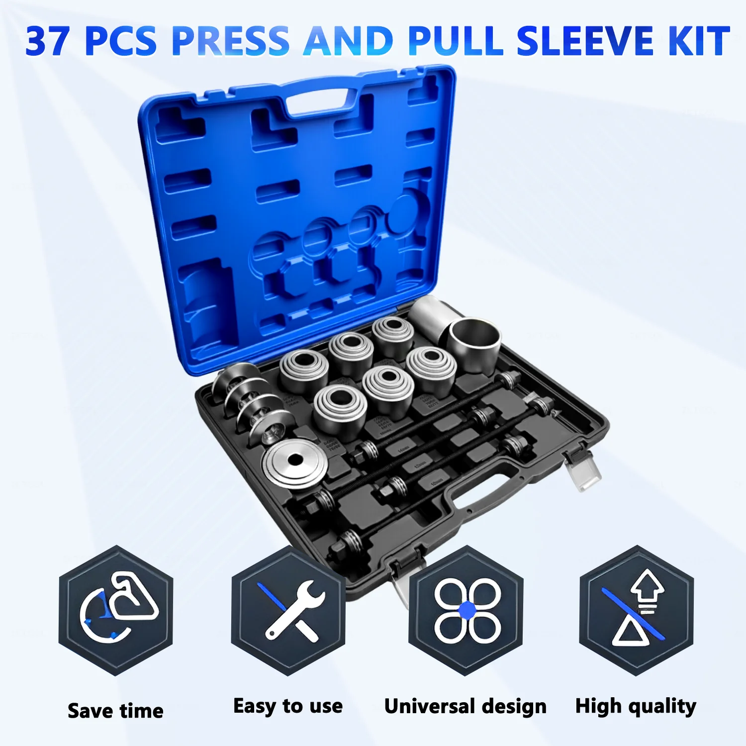 37-piece universal compression sleeve kit bushing bearing removal insert tool rubber sleeve iron sleeve removal tool