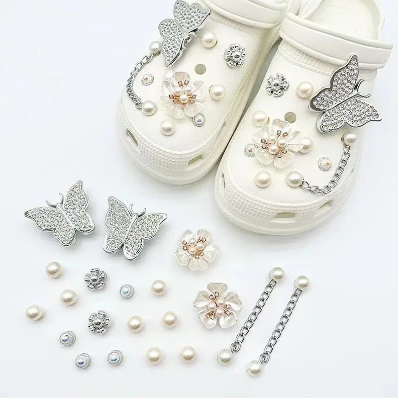 Modisches DIY Schuhblumen-Set Schuhschmuck Schmetterling Perlenblume Abnehmbare Kettenschnalle Kreative Schuhdekoration – Detail 5