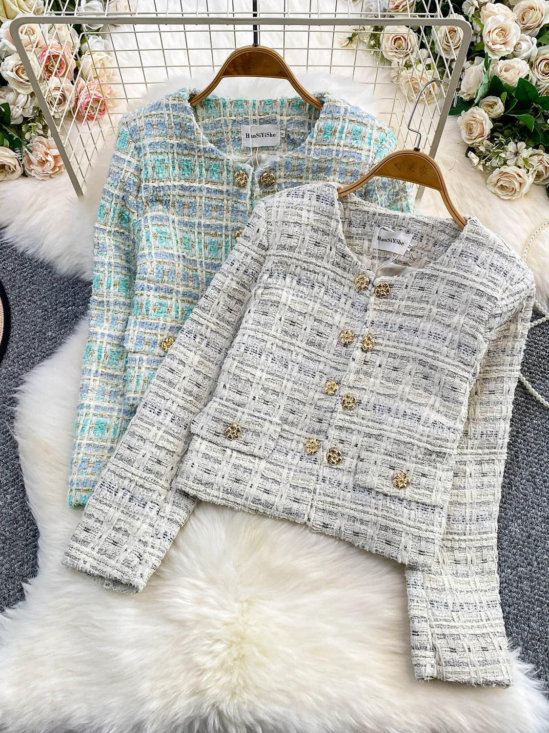 

Шерстяная круглая майка для женщин, осень-зима, уникальная красивая металлическая верхняя одежда синего цвета, свободная посадка для поездок на работу