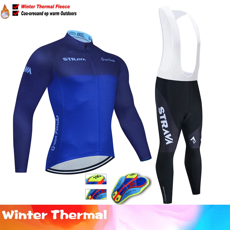 STRAVA Winter Bicicleta Set Outdoor Thermal Fleece Cycling Clothing Road Bike Shirt MTB Jersey Bicycle Uniform Roupa Ciclismo