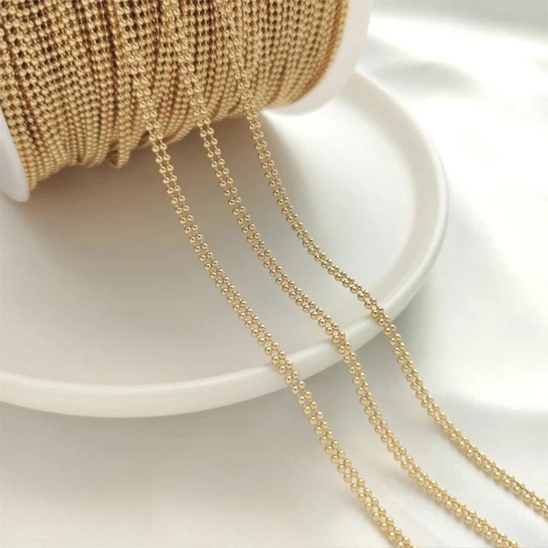 

14K Gold Plated 1.5mm Double Ball Chain Plain Blank Necklace Bracelet Chain For DIY Wholesale Necklace Jewelry Making Supply