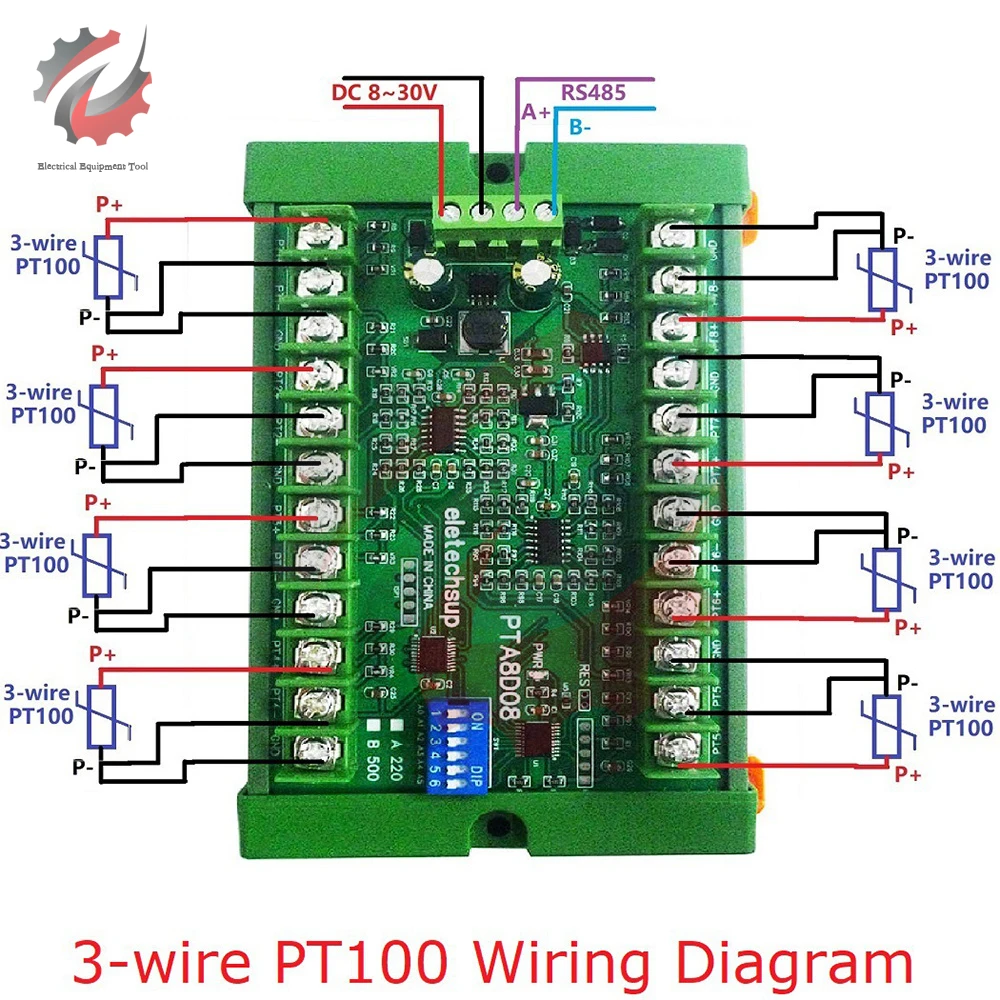 8ch DC 8-30V PT100 RTD RS485 Temperature Sensor Module Modbus Thermal Resistance Collector Heat Resistant Temperature Detector