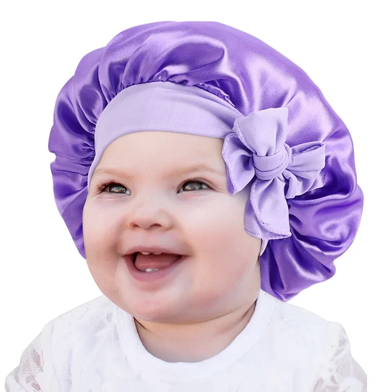 Children's Milk Silk Ribbon Bandana Hat Baby Satin Nightcap Knotted Shower Cap