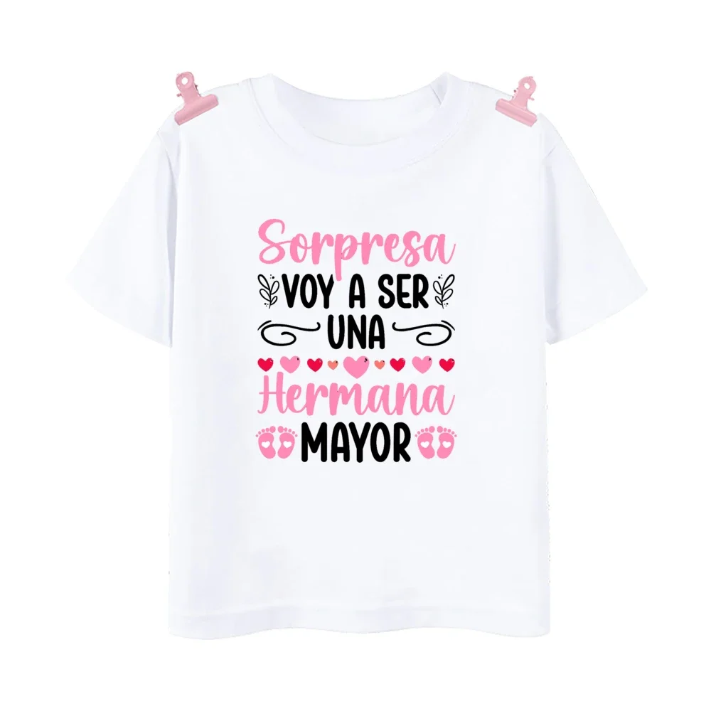 I Will Become A Big Sister Spanish Printed Shirt Big Sister T-Shirt Pregnant Announcement Clothes Girls Tshirts Tops White Shirt