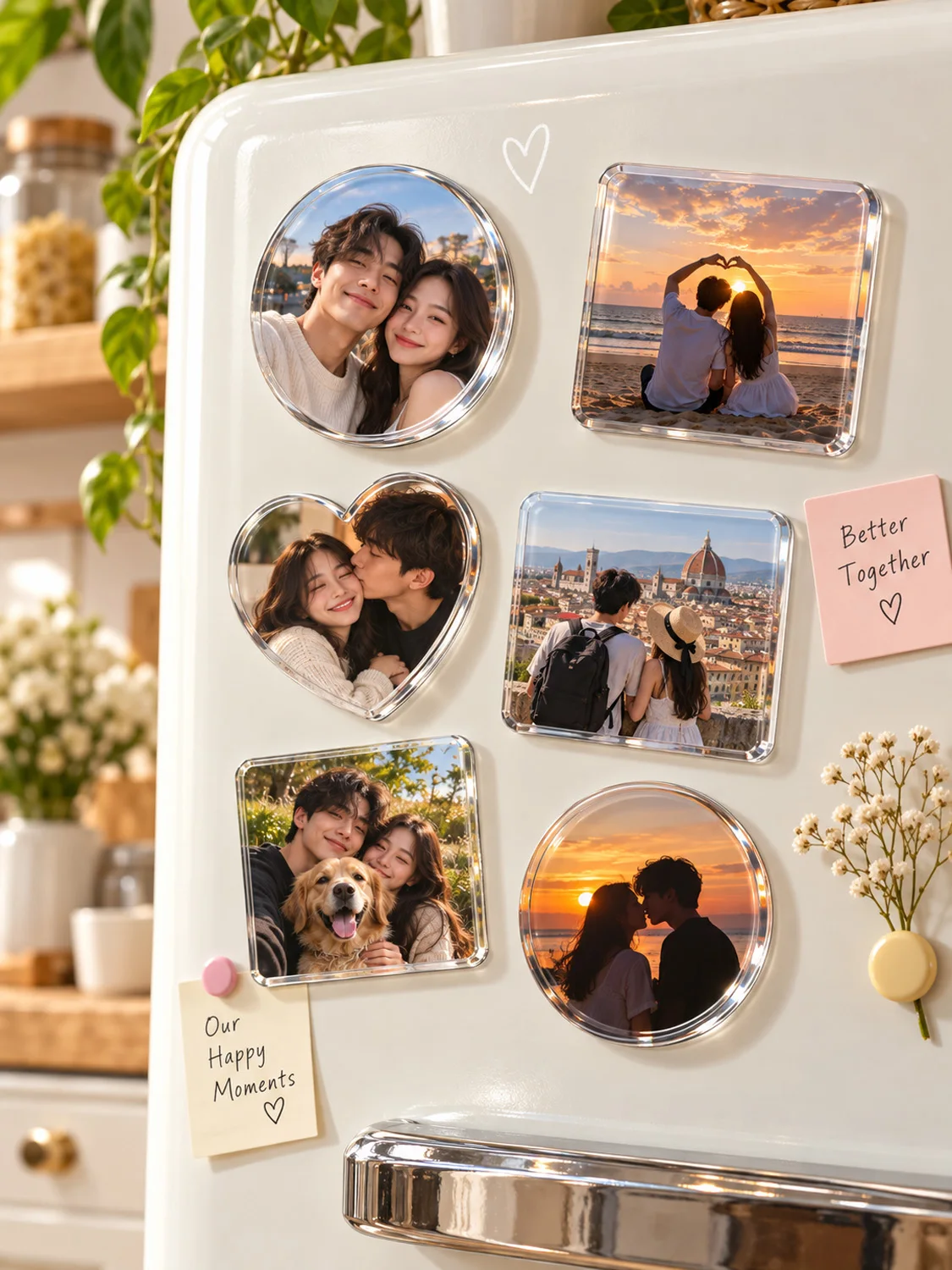 Square Acrylic Custom Photo Fridge Magnet, Upload Couple Photo Directly, No Custom Text, Romantic Souvenir Gift for Valentine
