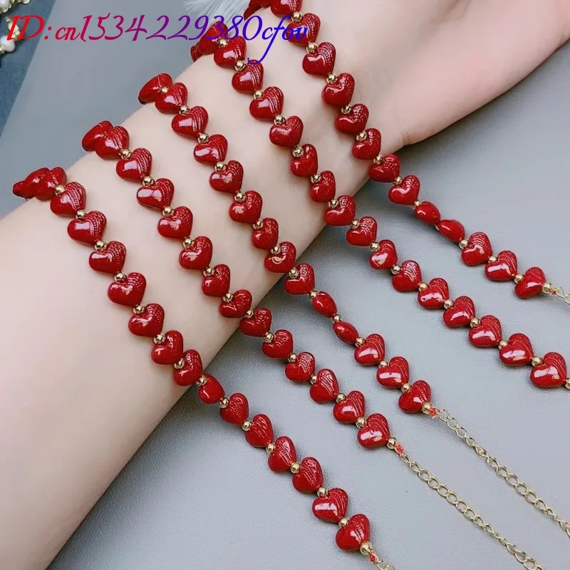 حقيقي الطبيعية الفاخرة الأحمر الزنجفر الصينية ارتفع سوار على شكل قلب الإسورة مجوهرات النساء اكسسوارات الطاقة شفاء الهدايا العصرية
