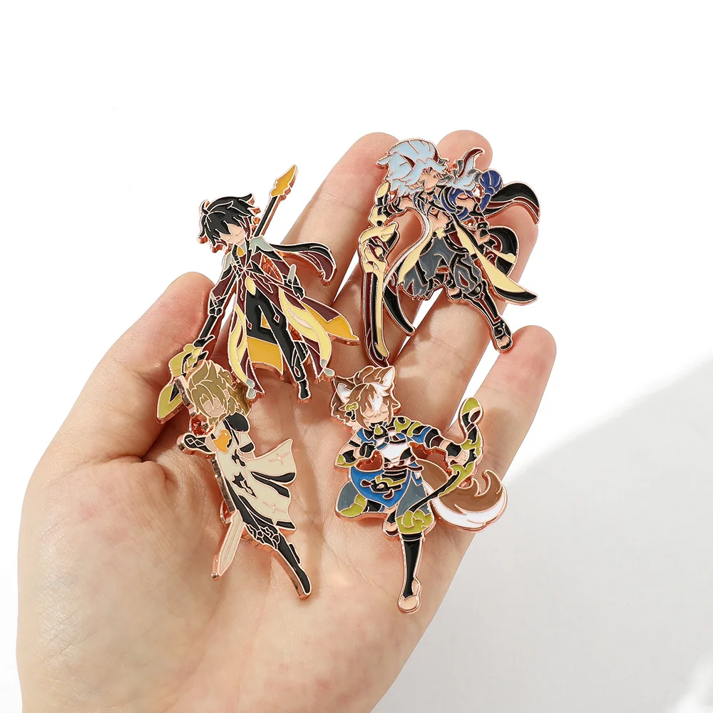 Genshin Impact Cartoon Doll Metal Pin Wendi Tartaglia Pins Brooch Ganyu Keqing Xiao Enamel Badge Brooches Lapel Pin Jewelry Gift