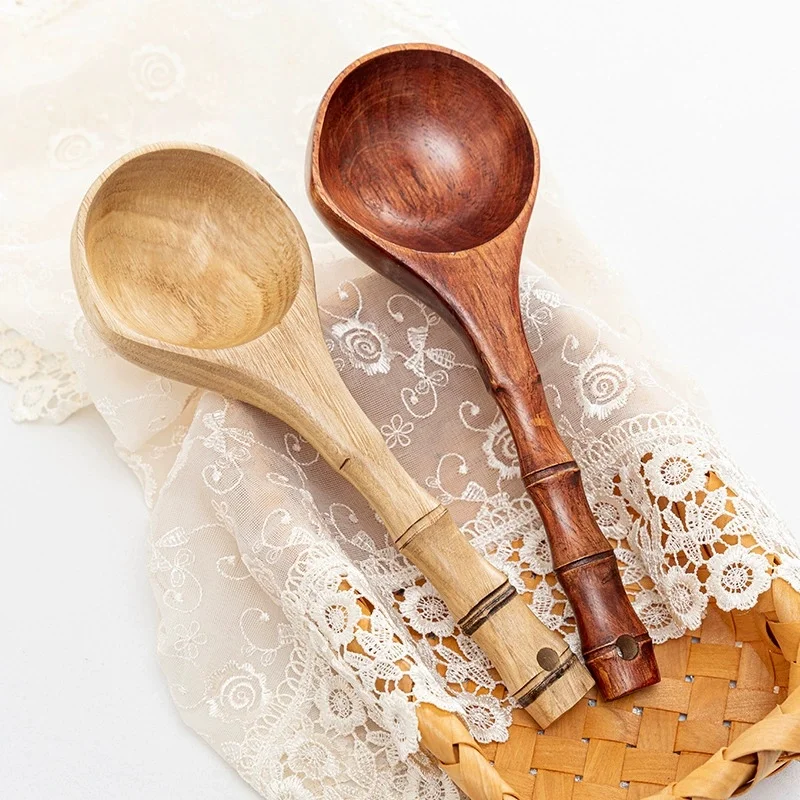 

Large Wooden Soup Scoops, Bamboo Handle Cooking Scoop, Japanese Style, Durable Spoon, Bath Water Ladle, Tableware, Kitchen Tools