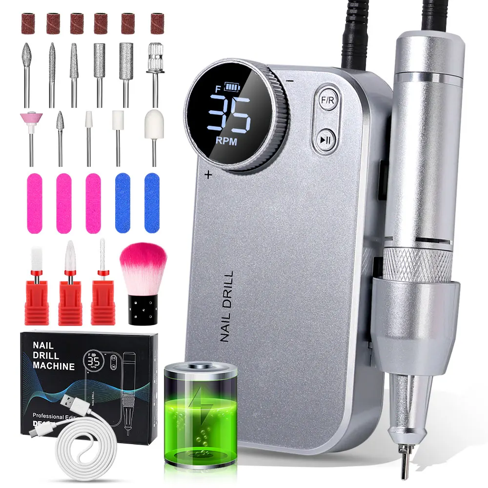 

Профессиональная электрическая машинка для маникюра 35000 об/мин, перезаряжаемая, с ЖК-дисплеем, набор для полировки ногтей, инструмент для салона красоты