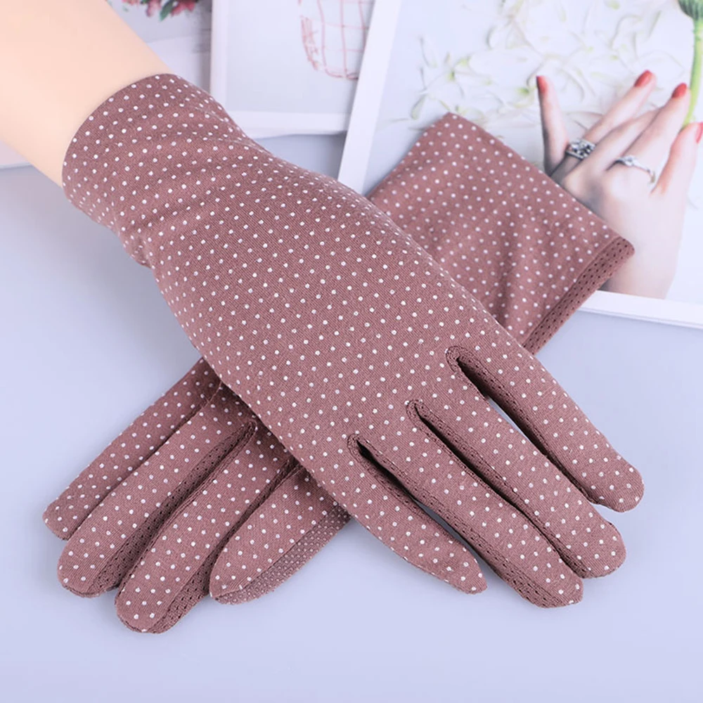 Women Dot Sunscreen Driving Sun Protection Gloves Touch Screen Short Gloves
