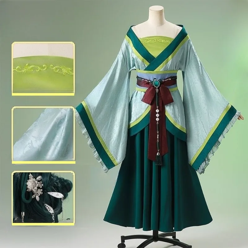 

Maomao Cosplay Anime Apothecary Costume Green Long Dress Ancient Chinese Hanfu Full Set Role Play Outfit for Women Party