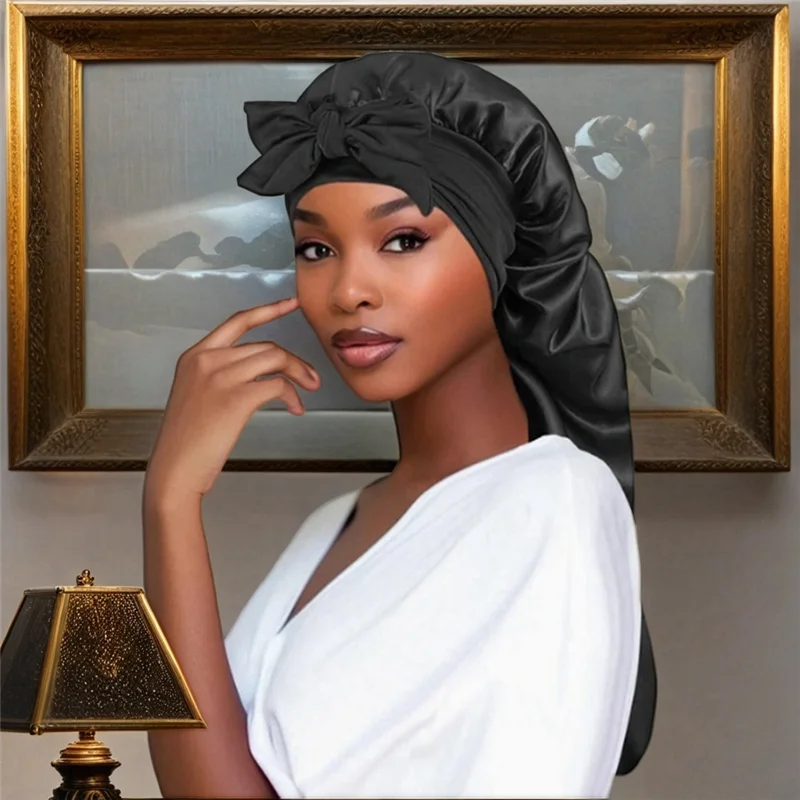 ผู้หญิง Bonnet หมวกนอนหางยาวผม Night Sleep CAP หมวกอาบน้ําสําหรับซาวน่าชุดว่ายน้ํา Bonnet ทนทานควันสีม่วง-BA