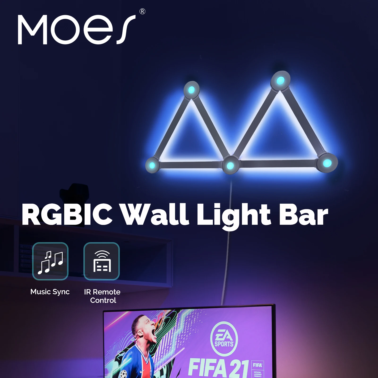 

MOES Wall Lamp RGBIC Splicing LED Light Bar DIY Atmosphere With IR Remote Control Music Rhythm Synchronization For Game Room