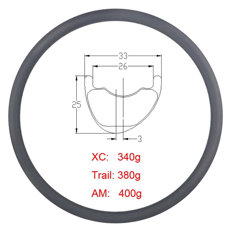 LIENGU Specially Customizable XC 340g Trail 380g AM 400g MTB 29 Asymmetric Tubeless Carbon Rim Bike 29er 33mm Width 25mm Profile