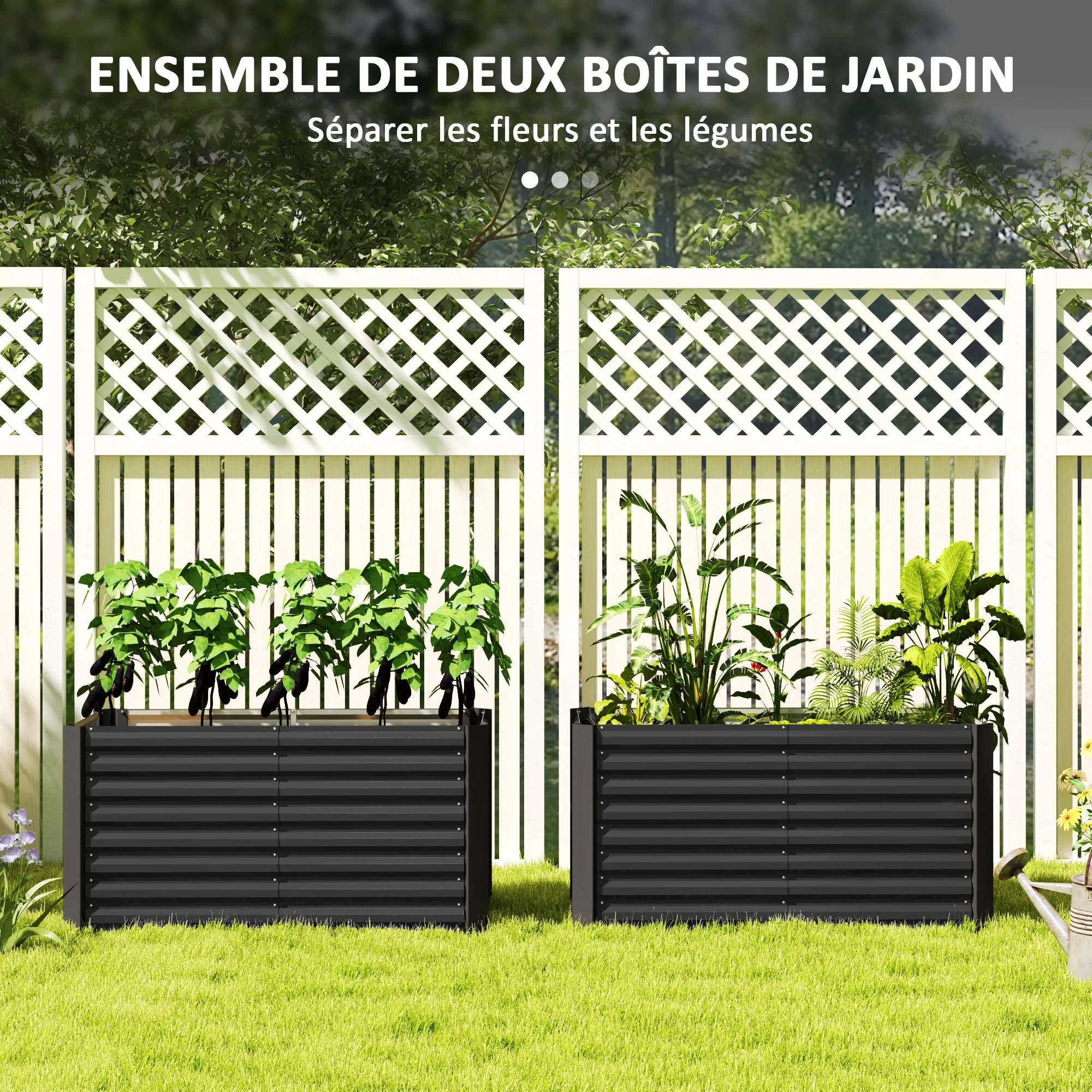 Outsunny Lote de 2 camas de jardín elevadas cuadradas para huertos, estructura de acero galvanizado, base abierta, 120 x 60 x 60 cm, gris oscuro