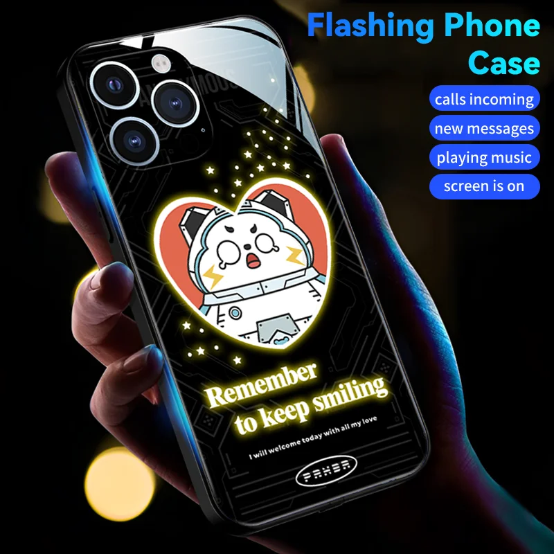 

Cute Panda Smart Led Light up Calling Reminder Phone Case For XIAOMI Redmi K30 Ultra k40 k50 Pro Plus POCO F2 F3 F4 GT