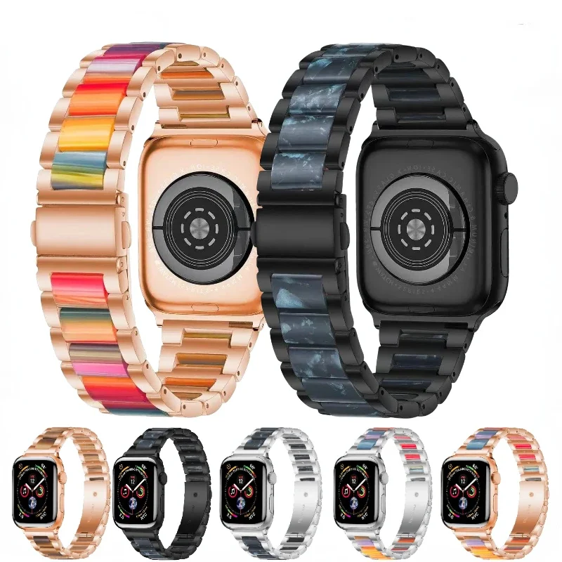 

Metal+Resin Strap for Apple Watch 45mm 44mm 42mm 41mm 40mm 46mm Comfortable Bracelet Band iwatch Ultra 10 9 8 7 6 5 4 SE Correa