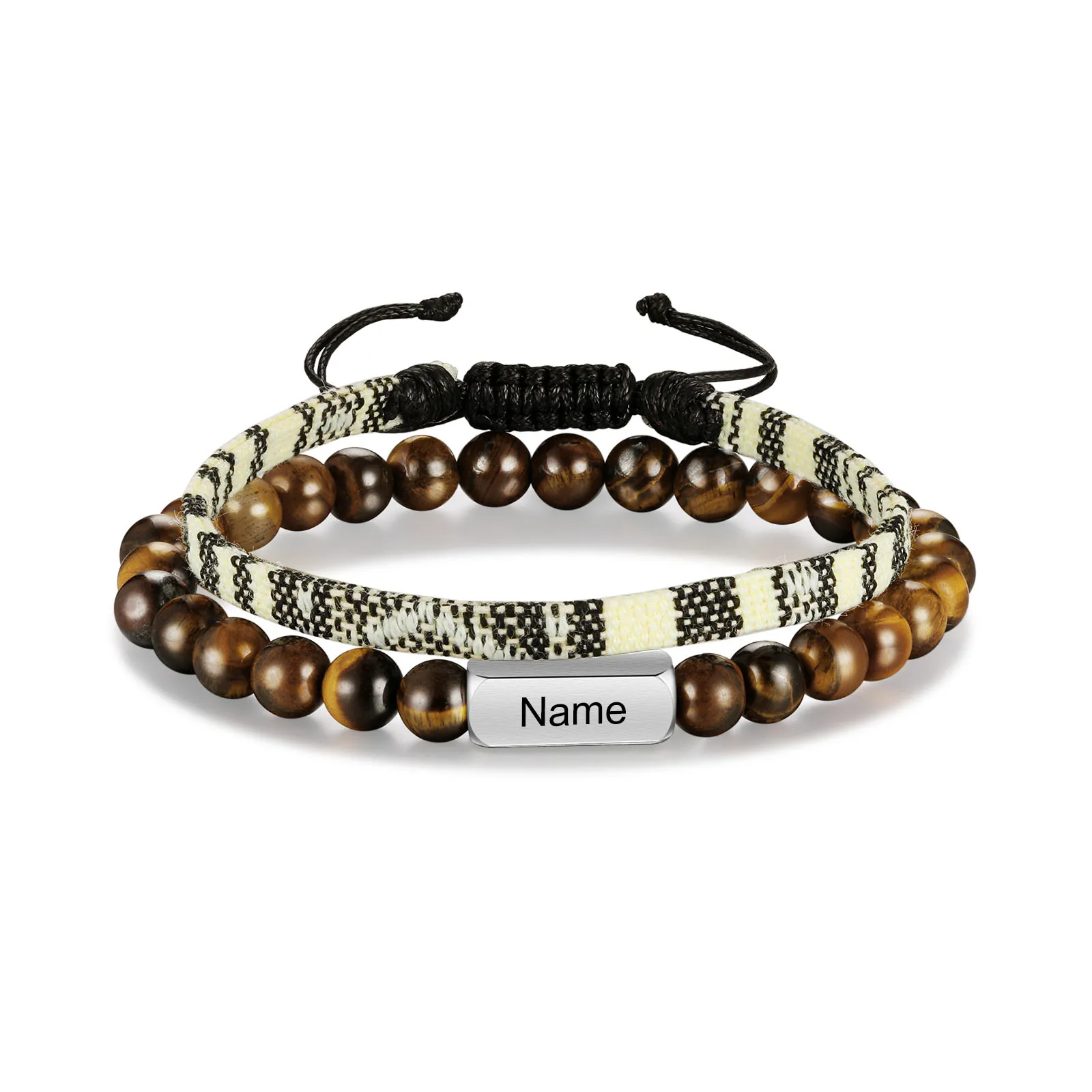 

Personalized Name Engraved Bracelets for Women Custom Name Tiger eye stone Beaded Bracelet Valentines Day Gifts for Girlfriend