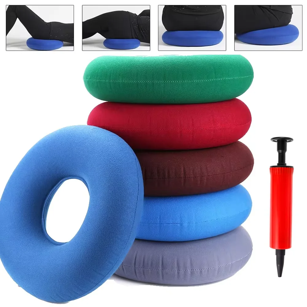 Donut Pillow Chair Seat Cushion Hip Support Medical Hemorrhoid Seat Pad Tailbone Pain Relief Massage Cushion w/ Inflatable Pump