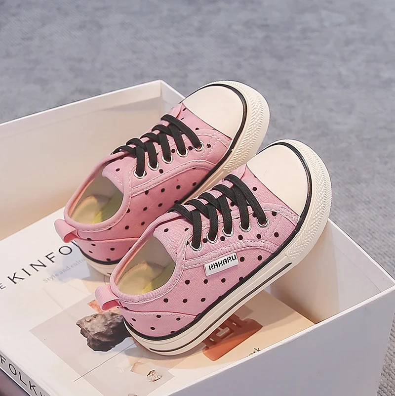 Woman Girl Polka Dot Canvas Sneakers, Lace-Up Casual Walking Shoes, Non Slip Rubber Sole Cute Teens Daily Canvas Shoes EU30-39