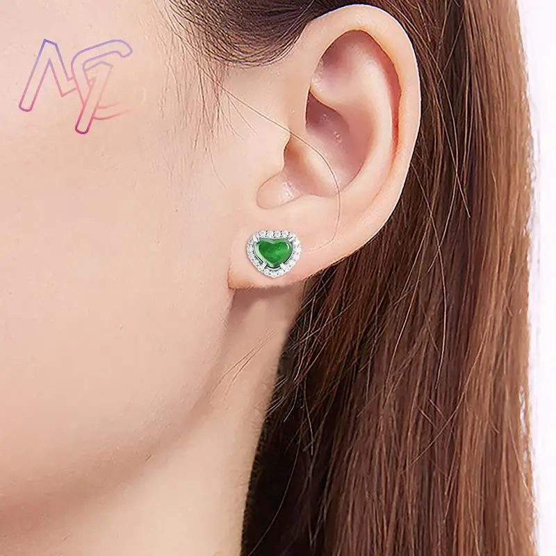 الأخضر ميانمار الجاديت أقراط على شكل قلب الأذن مربط التعويذات مصمم سحر مجوهرات هدايا للنساء محظوظ الطبيعية البورمية اليشم #4