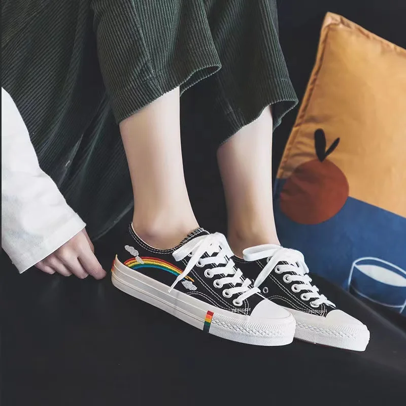 Women Canvas Shoes for Girls Sneakers Student Summer Fashion Boots wiith Rainbow Sole Woman High-top Casual Shoes