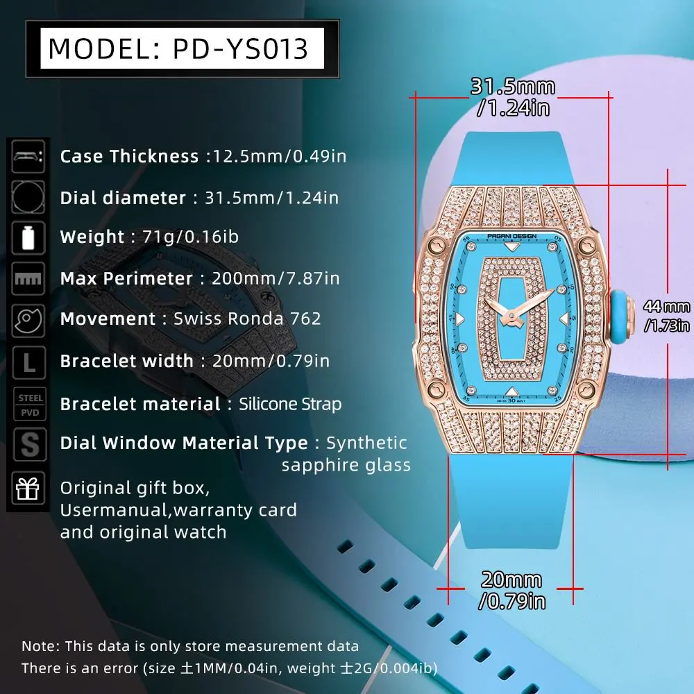 PAGANI DESIGN ساعة نسائية فاخرة مرصعة بالألماس موضة مطاطية مقاومة للماء حافظة دلو من النبيذ المضيء ساعة نسائية + صندوق هدايا #6
