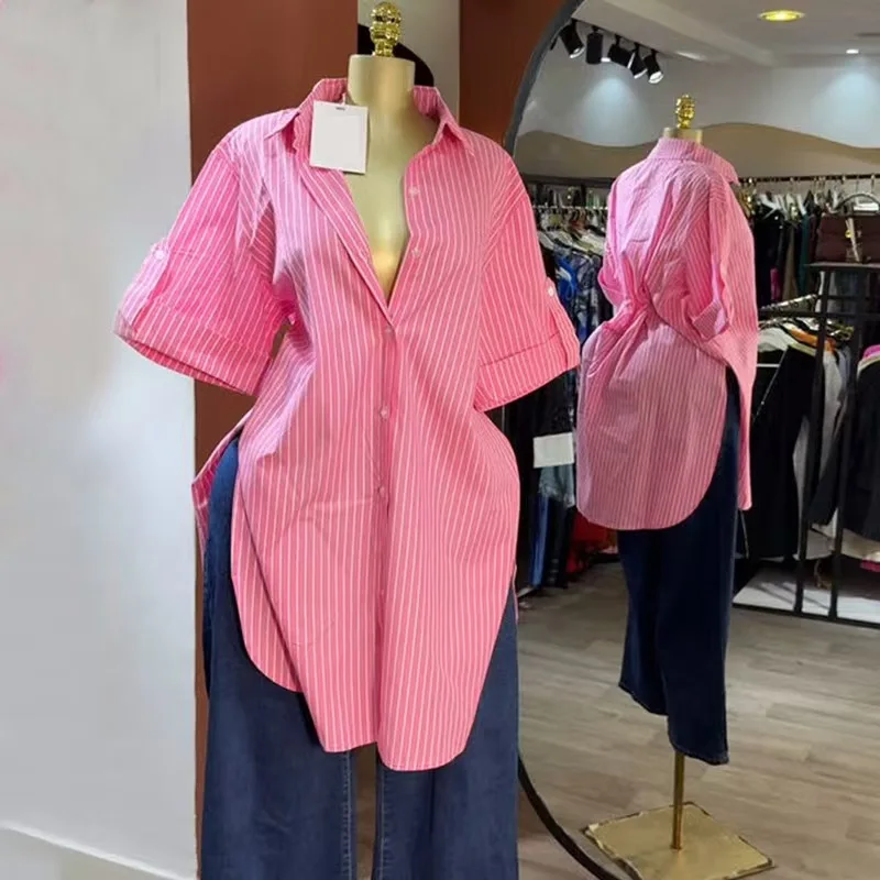 

Свободный полосатый женский повседневный кардиган средней длины с одной пуговицей из полиэстера ort Sve, солнцезащитный открытый кардиган