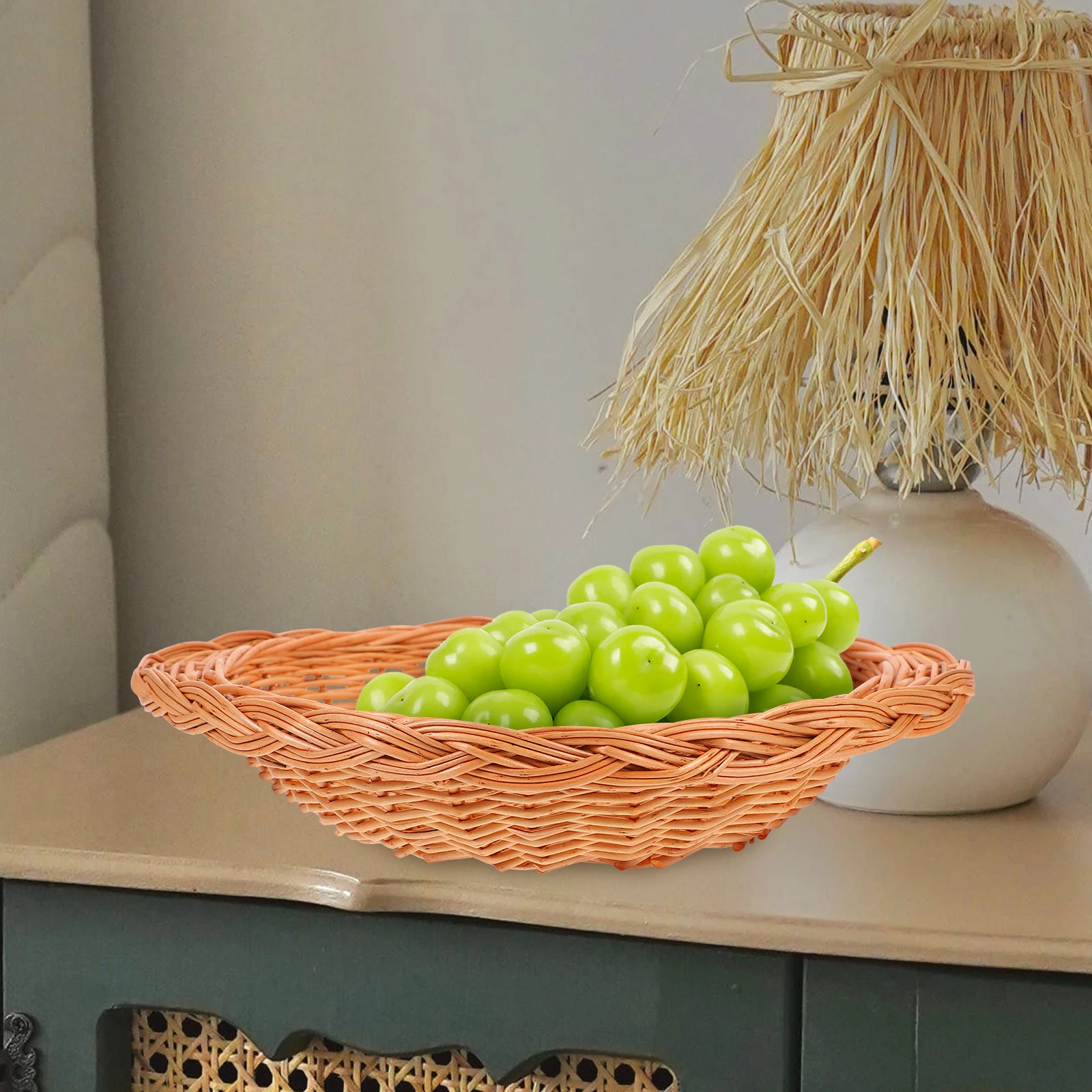 위커 짜임 바구니 천연 수제 빵 과일 보관 트레이 주방 서빙 바구니 가정용 레스토랑 피크닉 장식용