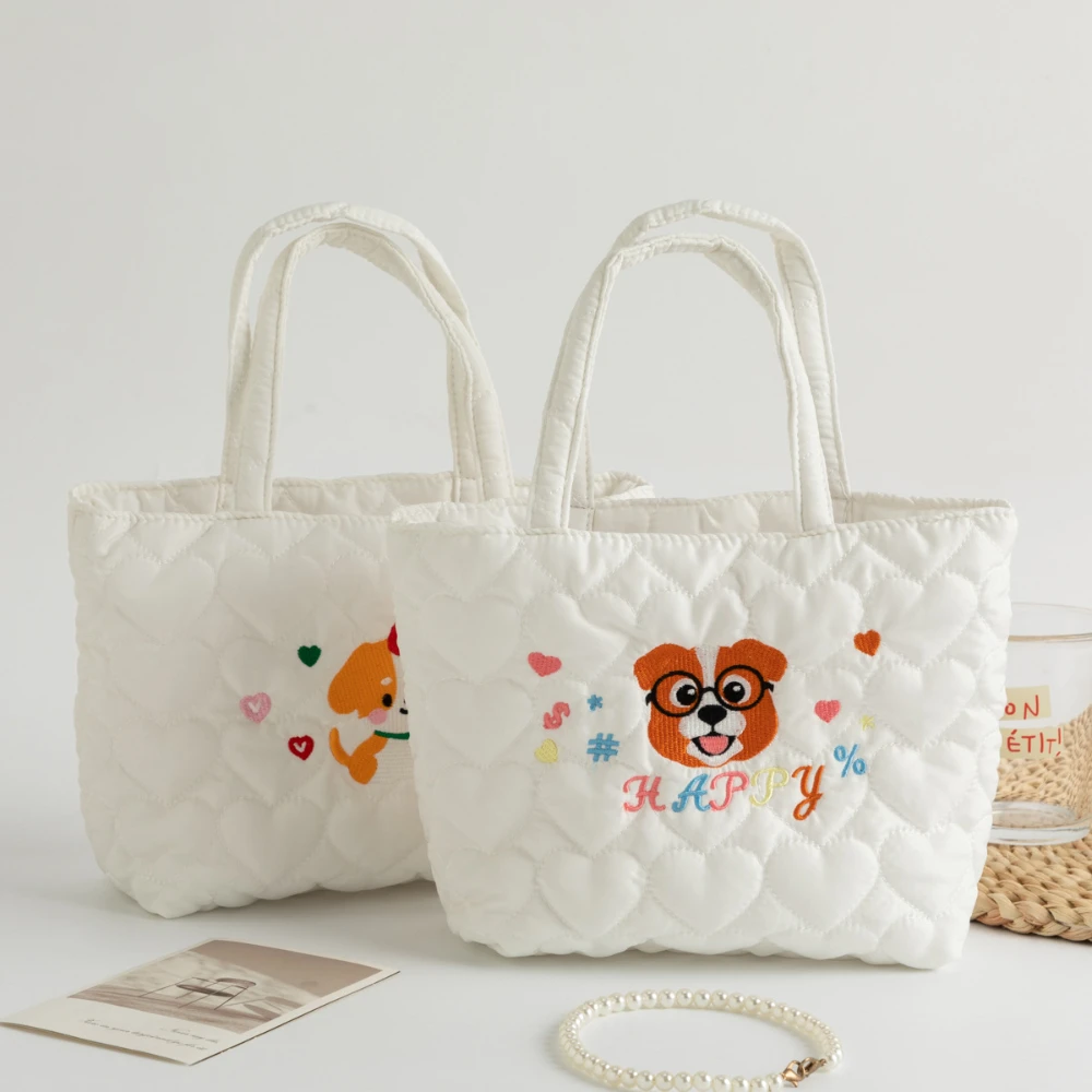 

Cartoon Ladies Handbag Embroidered Embroidered Tote Bag Female Shoulder Bag Childlike Quilted Shopping Bag For Picnics Holiday