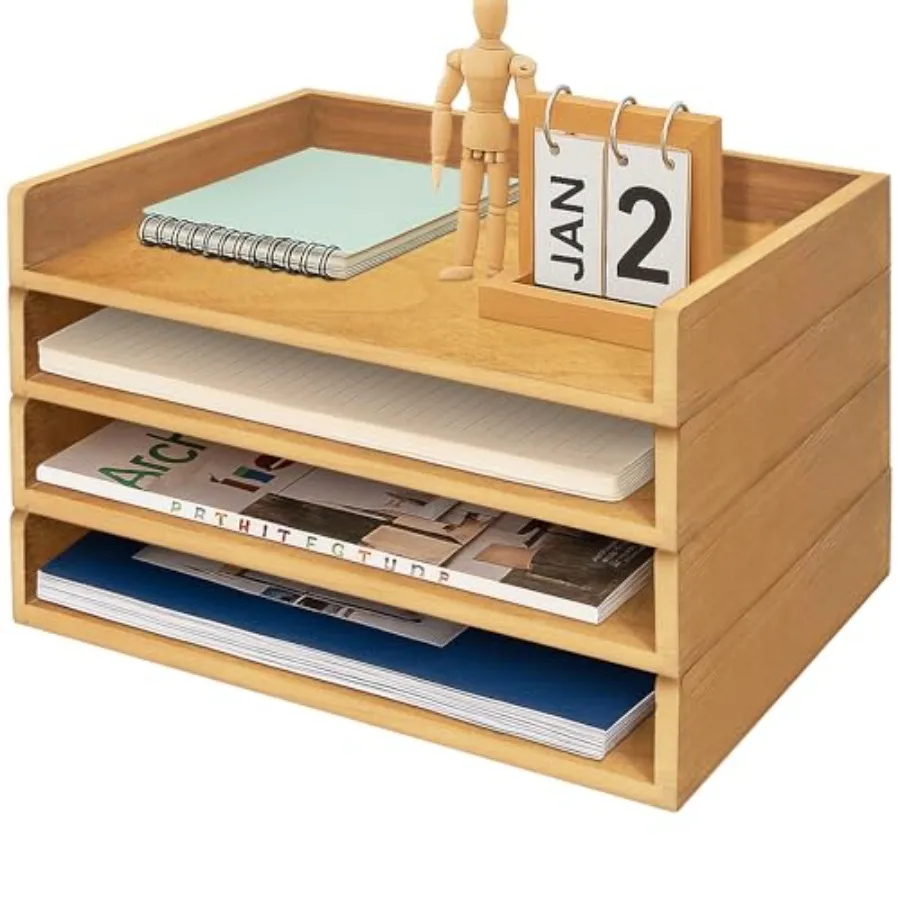 

Деревянный органайзер для бумаг на стол, штабелируемый лоток для бумаг и писем, 4-уровневая настольная подставка для хранения файлов для учебы, дома и офиса