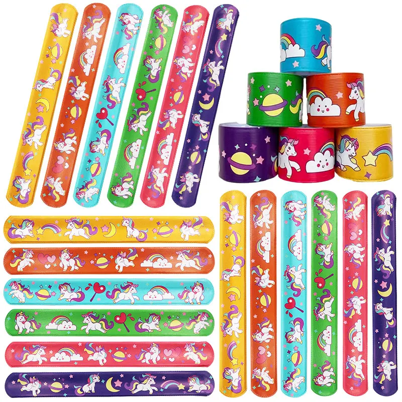 6 قطعة قوس قزح يونيكورن حفلة صفعة أساور بات حلقة أساور صفعة الفرقة ل يونيكورن موضوع حفلة عيد ميلاد لصالح ضيف هدية الحشو