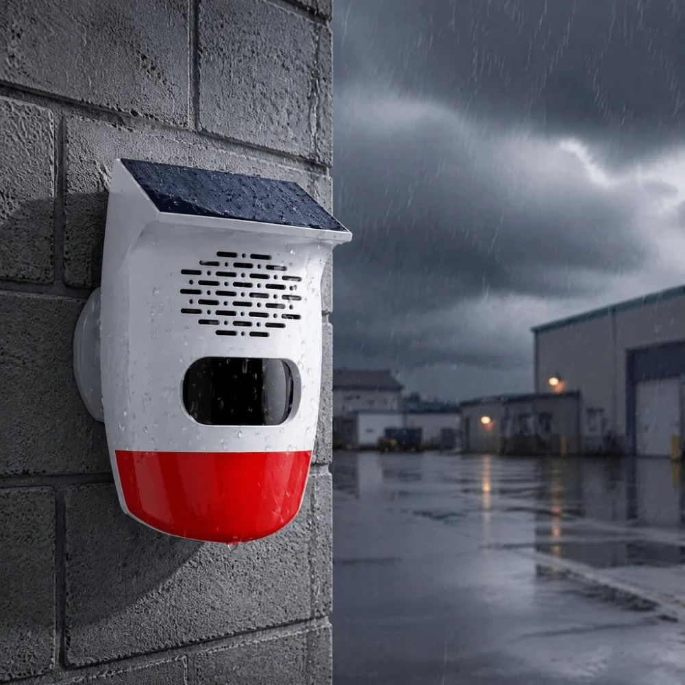 Waterproof Solar Alarm Multifunctional Rechargeable Solar Lamps Sound Alarm Portable Solar Charging Alarm Field Security