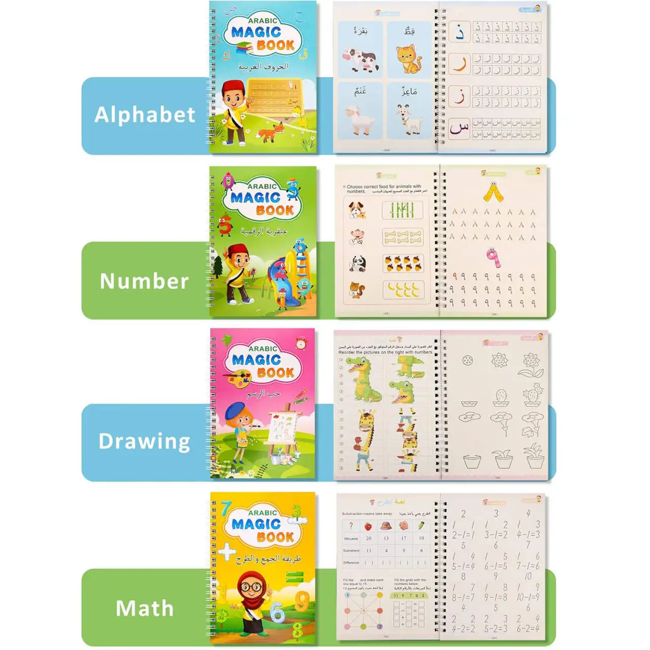 Reusable Magic Copybook Arabic Drawing Toys Children Montessori Pen Control Training Writing Learning Educational Toy Kids Gifts