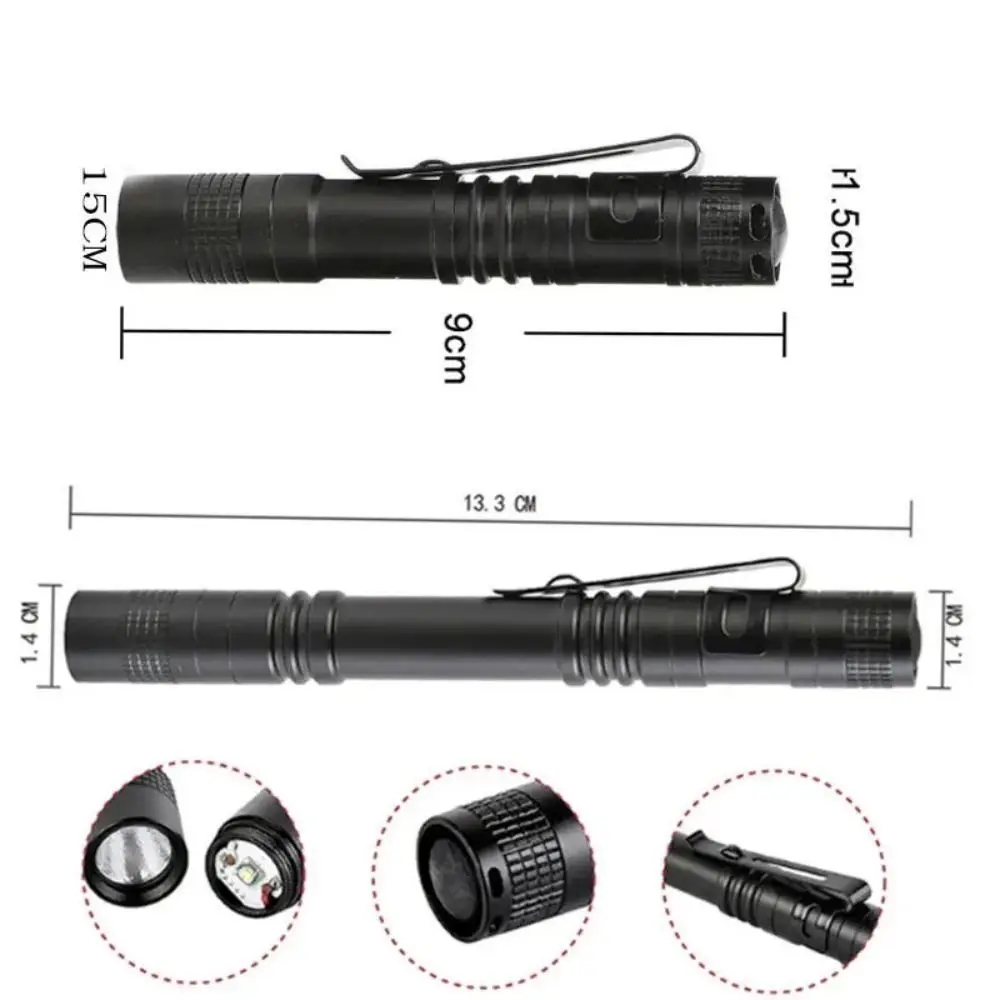 With Clip Mini Pen Lamp Portable Flashlight Portable Mini Light Penlight Clip Work Light Super Bright Black Mini LED Flashlight