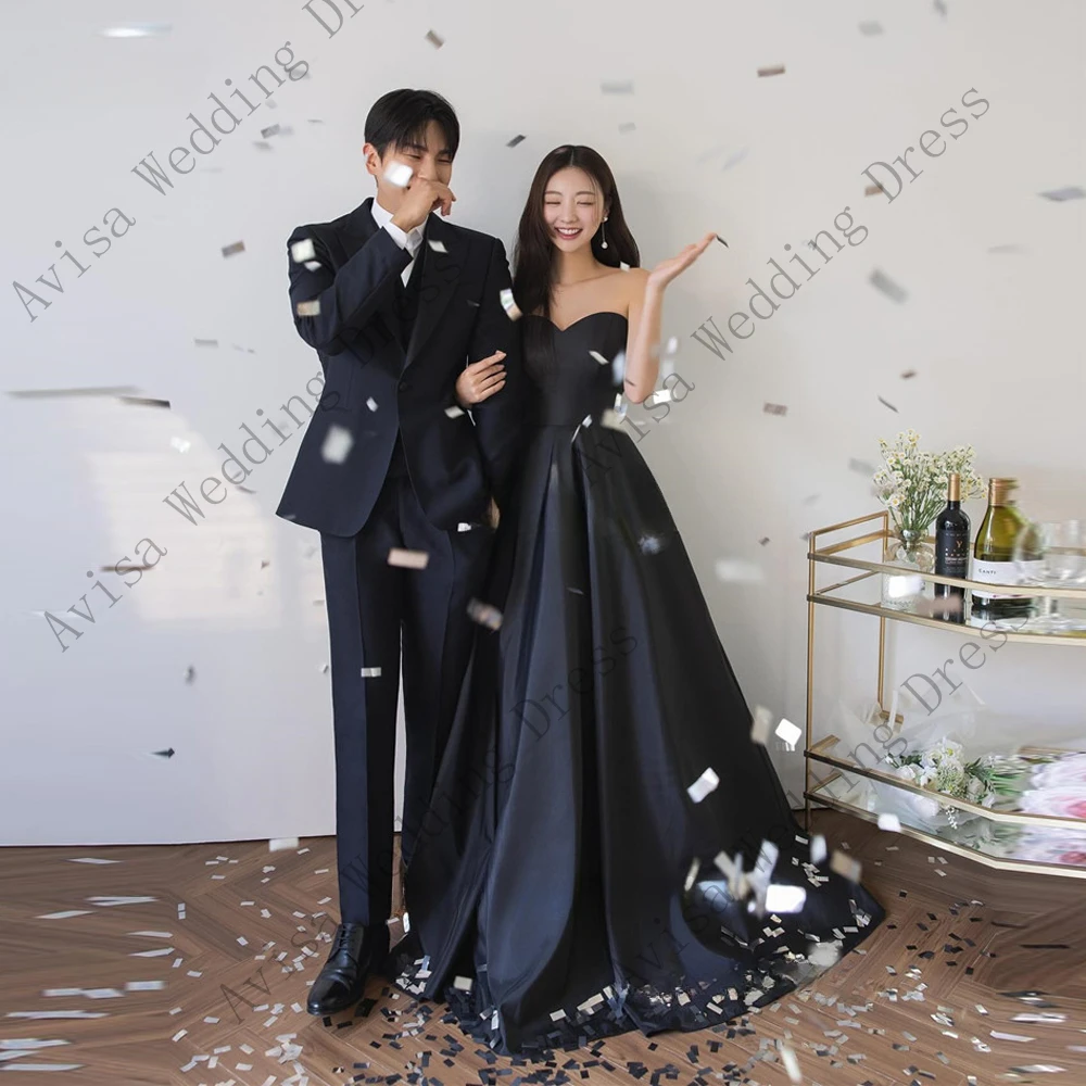 Gaun pernikahan gaya Korea Satin garis A sederhana gaun malam panjang lantai Sweetheart gaun pesta Formal jubah de mariee