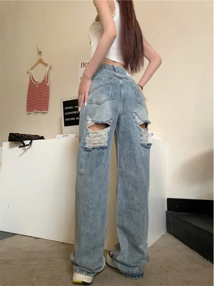 

High Waist Wide Leg Denim Jeans Women's Summer 2025 New Casual Slimming Floor-Length Pants Drapey Sle High Street Design