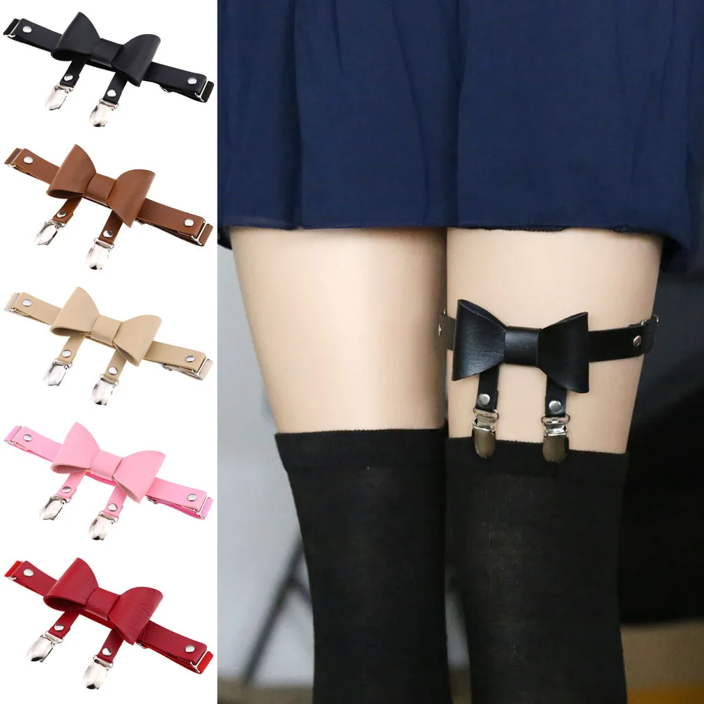 Harajuku Punk Street dance Bow Sex appeal Rock and roll Night club Tide Metal Leather Garters Elastic force Anti-slip garter