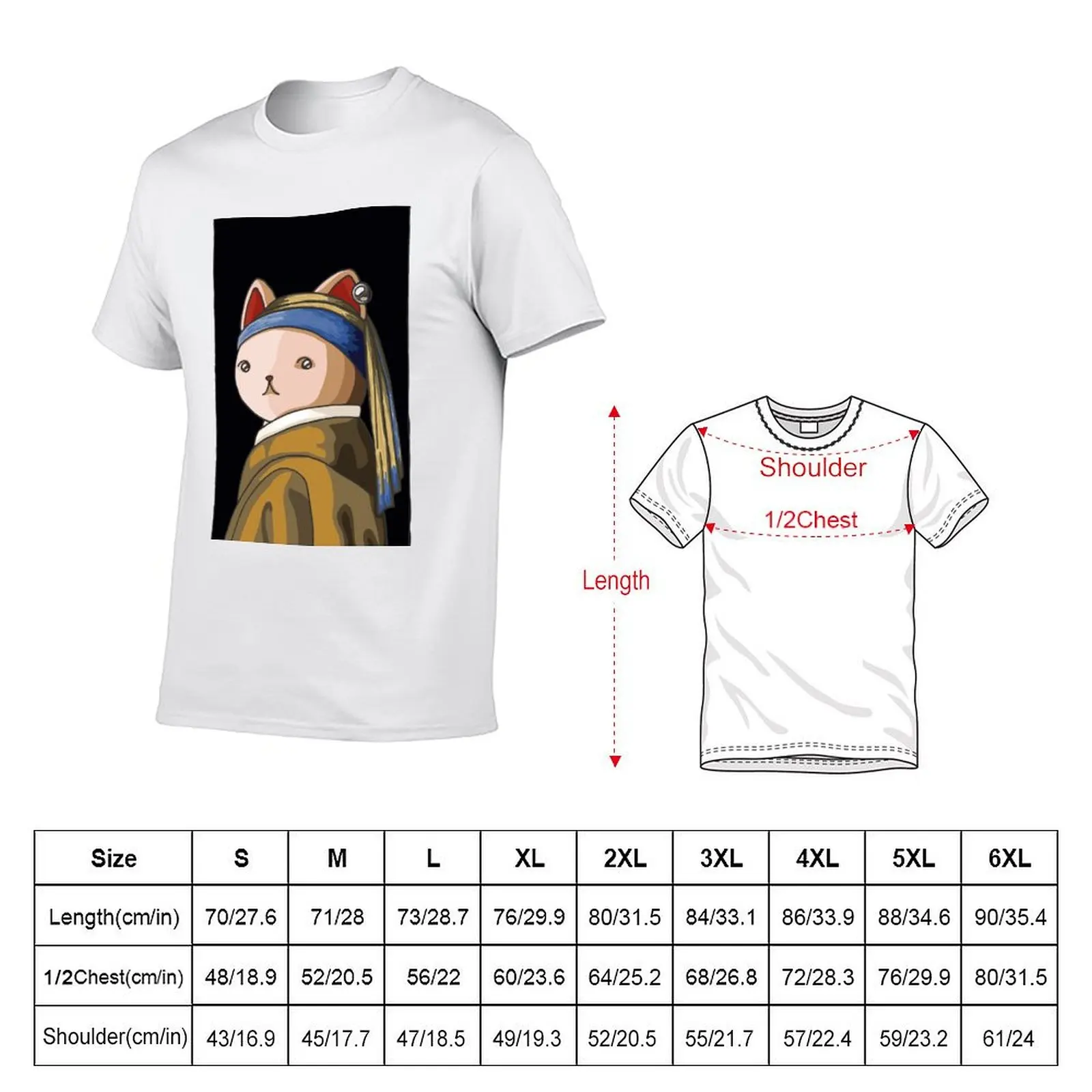 Cat With A Pearl Earring T-Shirt graphics customs design your own Short sleeve tee heavy weight t shirts for men