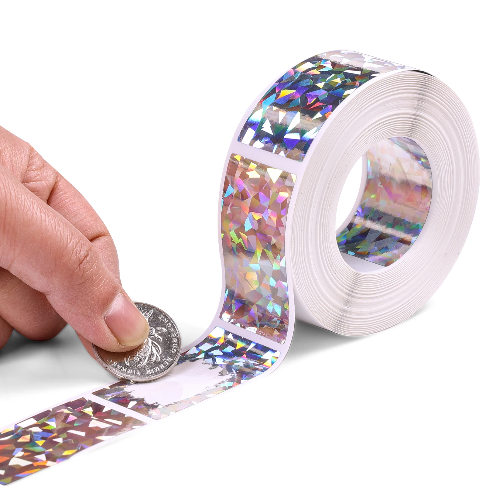1000Pcs 1inchx2inch  Scratch Off StickersHolographic broken glass Color Metallic Hologram game Scratch off Labels Wedding card