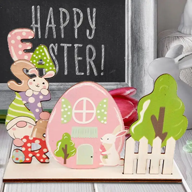 木製のイースターテーブルデコレーション,バニーサイン,イースターノーム,家の装飾,ダイニングルーム,テーブルの装飾,パーティーの装飾