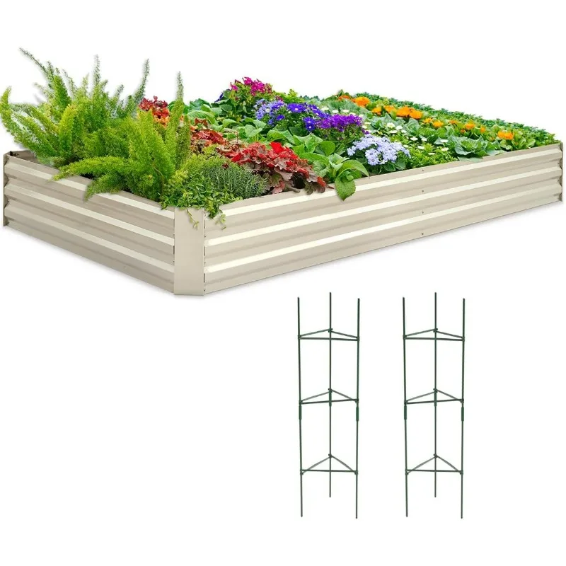 Galvanized Raised Garden Bed 8x4x2 Ft Tall Metal Planter Box for Vegetables Bottomless for Backyard, 2 Tomato Cages Included