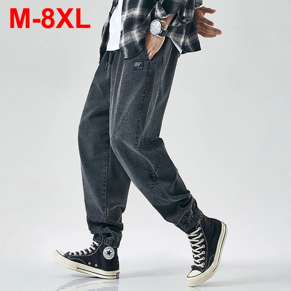 

8XL Plus Size Men Jeans Loose Joggers Wide Leg Baggy Jeans Man Black Big Size 7XL Denim Pants