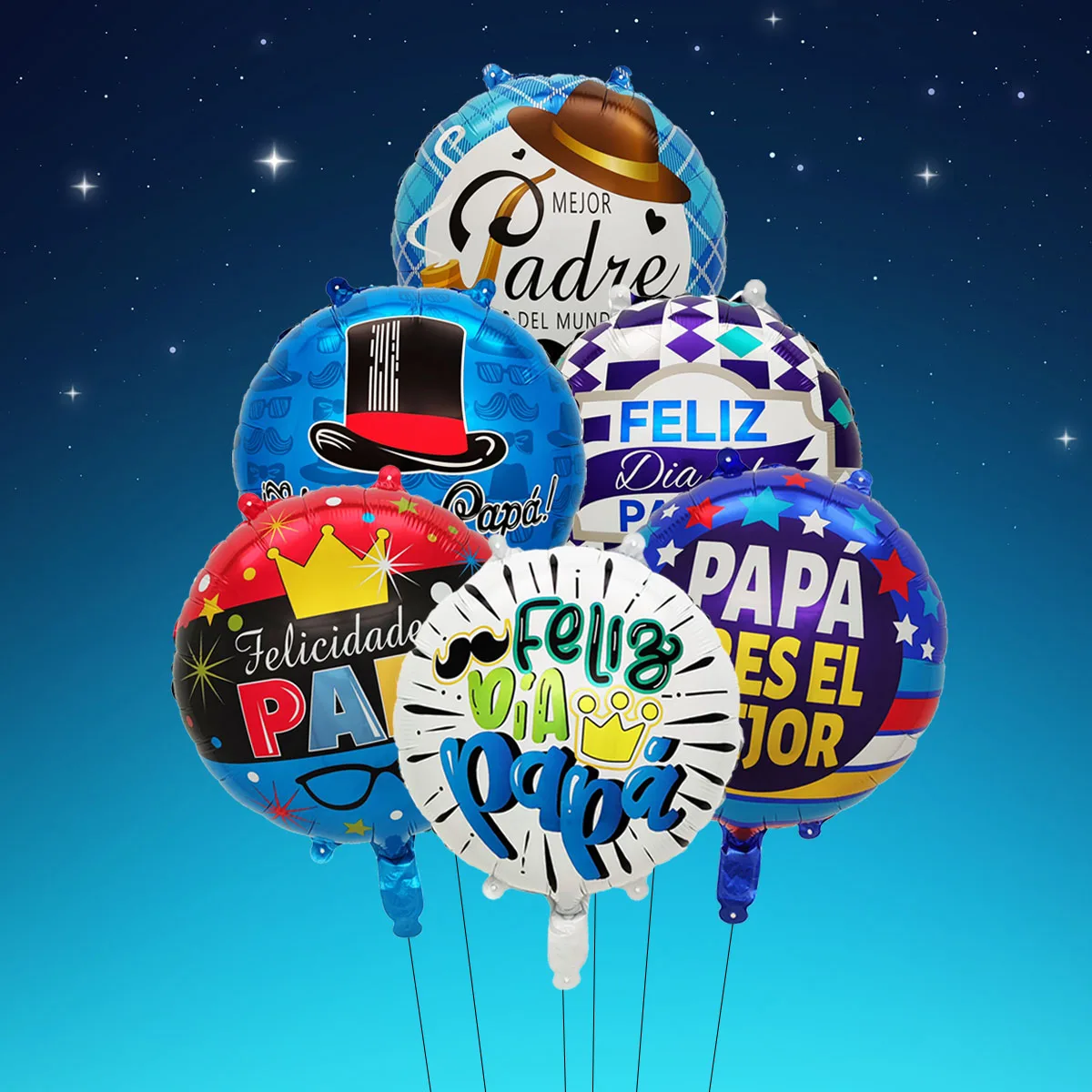 6pcs 18inch English Spanish Happy Father\'s Day Round Star Balloons Best Dad Helium Balloon Papa Father\'s Day Party Decorations