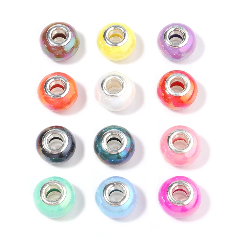 20Pcs Resin Round Beads Ceramic Color Plated Large Holes Spacer Charm Bead for Jewelry Making Supplies DIY Bracelet Phone Chain