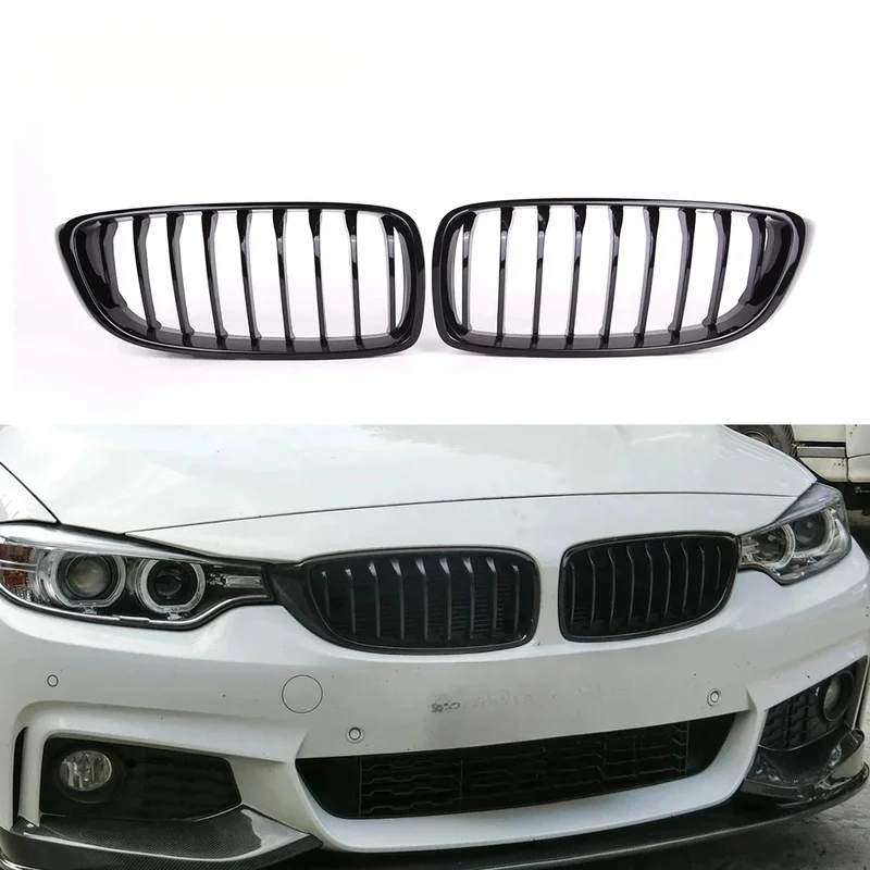 High Quality Single Slat Glossy Black ABS Kidney Racing Front Grille Fade Resistant Snap Installation Auto External Replacement